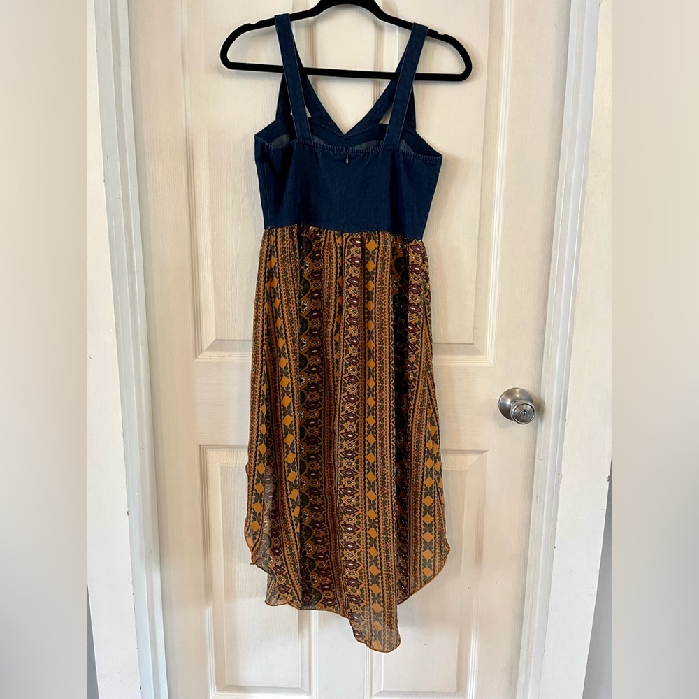 Blue denim top print bottom high-low dress by Event, juniors medium small EUC - Picture 5 of 16